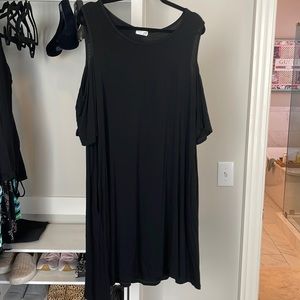 Cold shoulder black knit dress